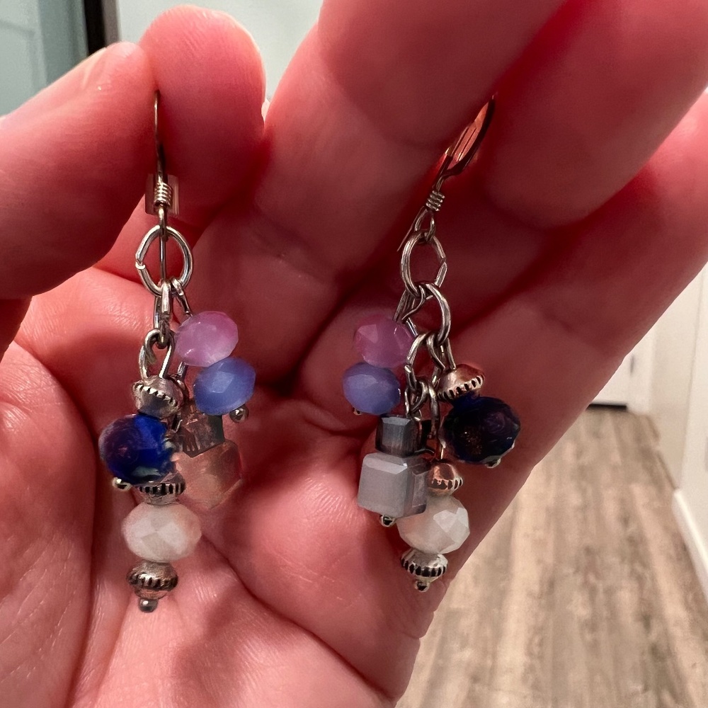 NWT Alex and Ani Road to Romance Earrings, Silver and Blue - Picture 7 of 9